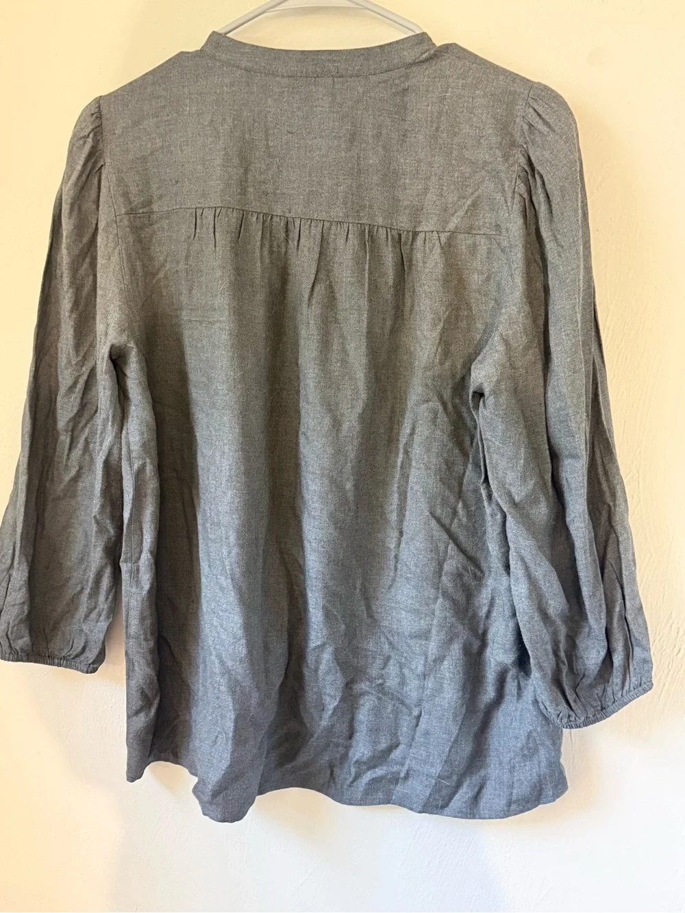 LOFT Charcoal Gray Button-Up Peasant Top